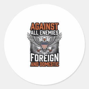 Gegen alle Feinde Patriotischer Adler-Shirt-Design Runder Aufkleber