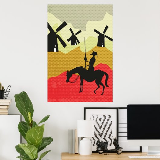 Gegen Windmühlen Don Quixote neigen Poster (Heimbüro)