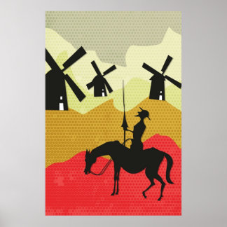 Gegen Windmühlen Don Quixote neigen Poster