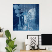 Gegenwärtig abstrakter Blaugrunge-Zyanotyp Poster (Heimbüro)