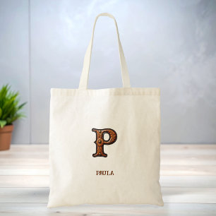 Geglättete Western-Lederinitialen-Monogramm P Tragetasche