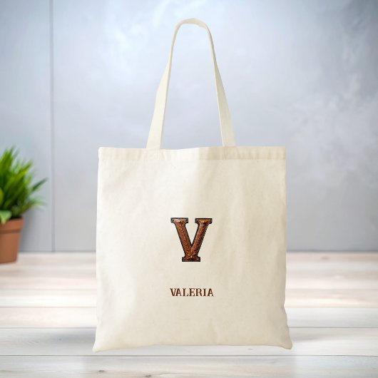 Geglättete Western-Lederinitialen-Monogramm V Tragetasche