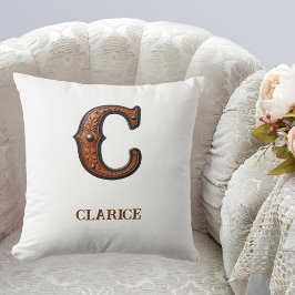 Geglättetes Western-Leder Initial-Monogramm C Kissen