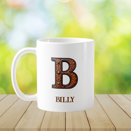 Geglättetes westliches Lederinitial-Monogramm B Kaffeetasse