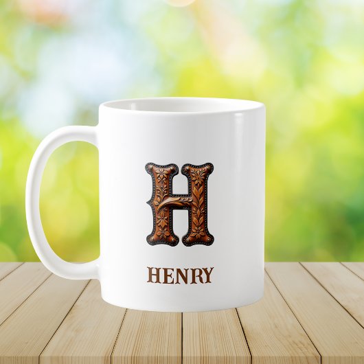 Geglättetes westliches Lederinitial-Monogramm H Kaffeetasse