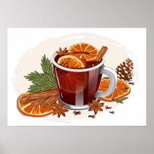 Geglühter Wein Festliche Weihnachtsgetränkegrafik Poster