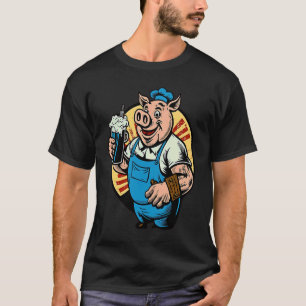 Gegrilltes Fleisch Pop Schwein trinkt Bier T-Shirt
