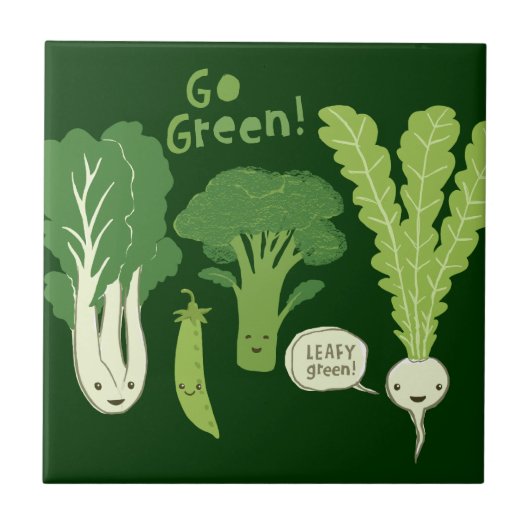 Geh grün! (Grüne Leafy!) Happy Garden Veggies Fliese (Vorderseite)
