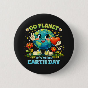 Geh Planet Erde Tag grün Button