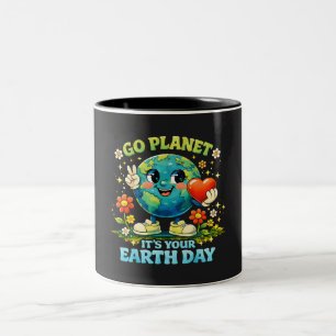 Geh Planet Erde Tag grün Zweifarbige Tasse