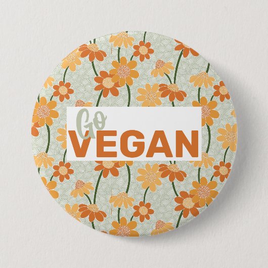 Geh Vegan! Hübscher Retro-Mutation der Blume der 1 Button (Vorderseite)