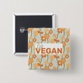 Geh Vegan! Hübscher Retro-Mutation der Blume der 1 Button (Vorne & Hinten)