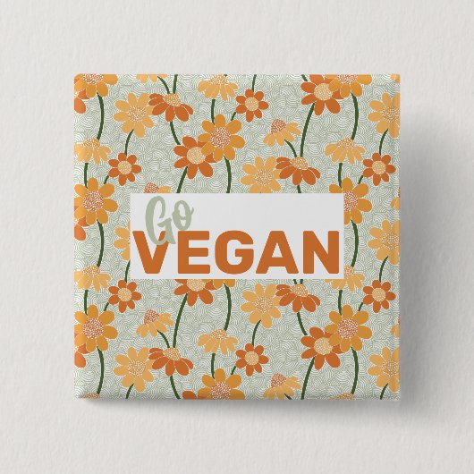 Geh Vegan! Hübscher Retro-Mutation der Blume der 1 Button (Vorderseite)
