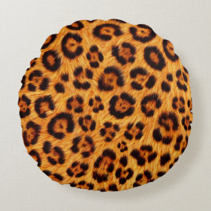 Geh wild Leoparden-Druck Gold Orange Bernstein Fel Rundes Kissen