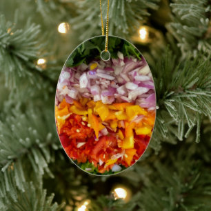 Gehackte Paprika, Koriander, Zwiebeln Keramik Ornament