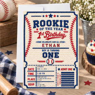 Gehäkelt Baseball-Ticket 1. Geburtstag  Einladung