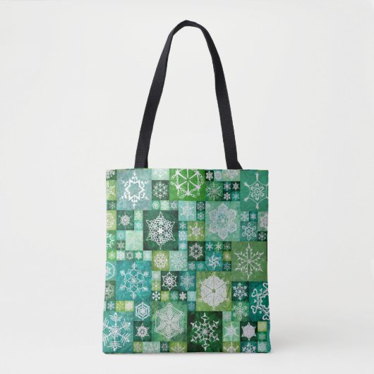Gehäkelt Schneeflocken Grün Digital Patchwork Tasche (Vorderseite)