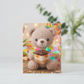 Gehäkelt Teddybär mit S'more | Hallo sagen Postkarte (Stehend Vorderseite)