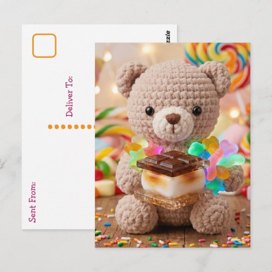 Gehäkelt Teddybär mit S'more | Hallo sagen Postkarte (Vorne/Hinten)
