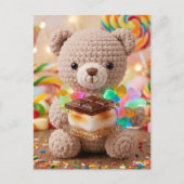 Gehäkelt Teddybär mit S'more | Hallo sagen Postkarte (Vorderseite)