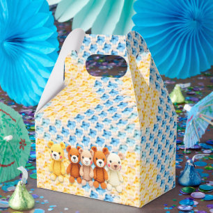 Gehäkelte Kuscheltiere Blau und Gelb Geschenkschachtel