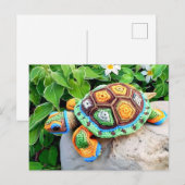 Gehäkelte Schildkröte aus farbenfrohen Granny-Quad Postkarte (Vorne/Hinten)