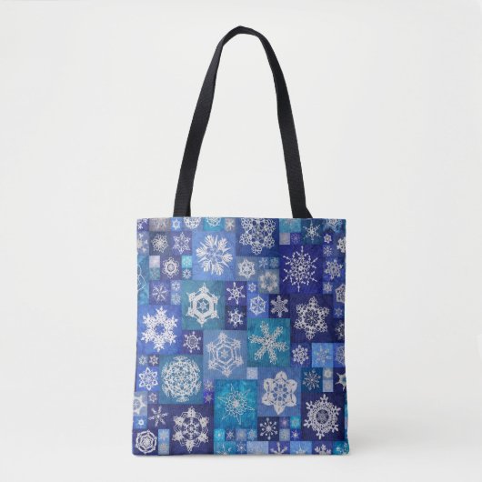 Gehäkelte Schneeflocken Blau Digital Patchwork Tasche (Vorderseite)