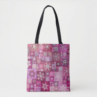 Gehäkelte Schneeflocken Rosa Digital Patchwork Tasche