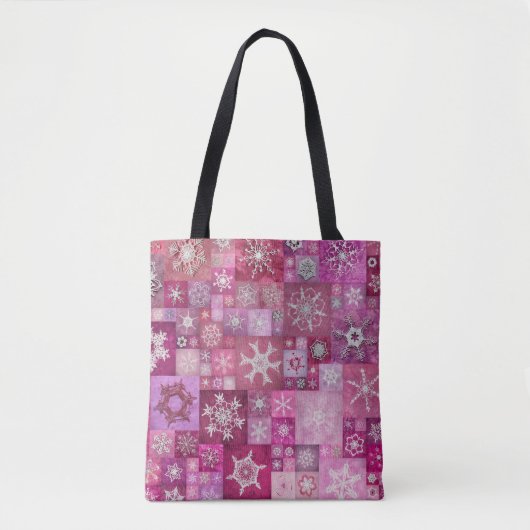 Gehäkelte Schneeflocken Rosa Digital Patchwork Tasche (Vorderseite)