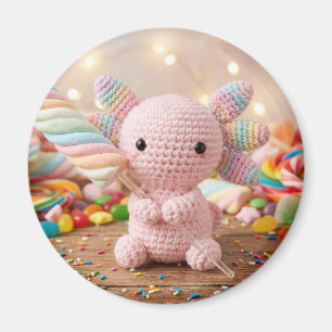 Gehäkeltel Rosa Axolotl Pastell Süßigkeiten Magnet