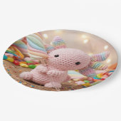 Gehäkeltel Rosa Axolotl Pastell Süßigkeiten Pappte Pappteller (Schrägansicht)