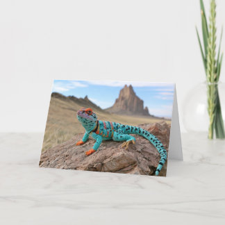 Gehäkelter Halsbandleguan besucht Shiprock Feiertagskarte