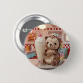 Gehäkelter Igel und Milchshake im Retro-Diner Button (Vorne & Hinten)