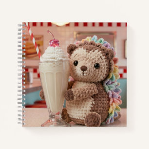 Gehäkelter Igel und Milchshake im Retro-Diner Notizblock