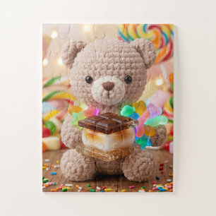 Gehäkelter Teddybär mit S'more in einem Candy Land Puzzle