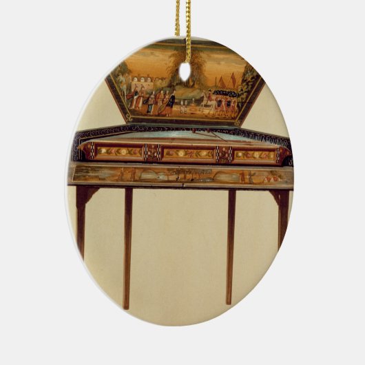 Gehämmerter Dulcimer in einer gemalten Schalldose, Keramik Ornament (Rechts)