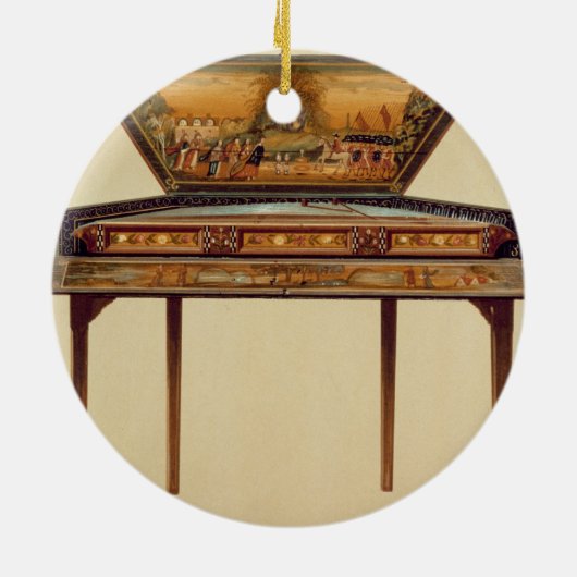 Gehämmerter Dulcimer in einer gemalten Schalldose, Keramik Ornament (Hinten)