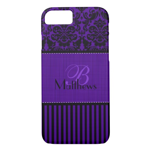 Gehäuse für Monogram Black, Lila Damask Stripe iPh Case-Mate iPhone Hülle (Rückseite)