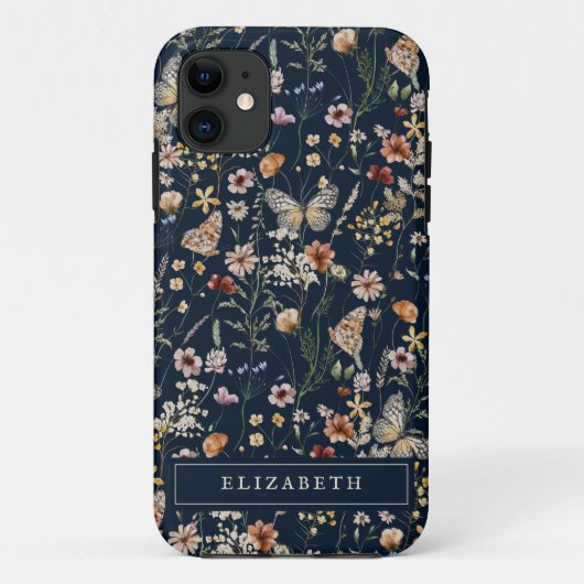 Gehäuse für Monogram Navy Blue Floral iPhone Case-Mate iPhone Hülle (Rückseite)