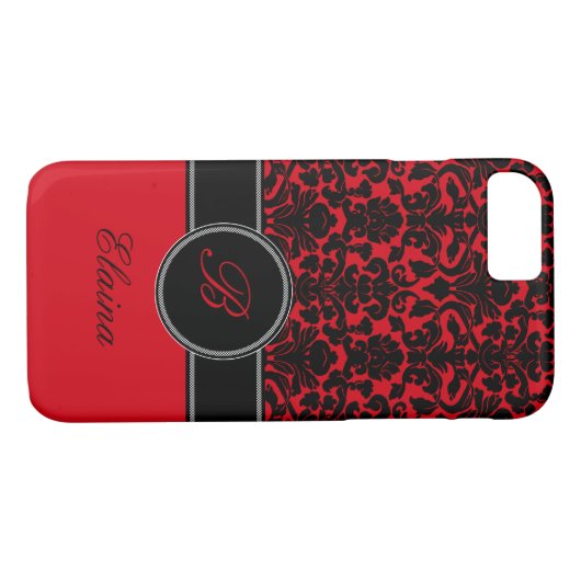 Gehäuse für Monogramm Rot, Schwarz, Weiß Damask iP Case-Mate iPhone Hülle (Rückseite (Horizontal))