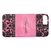 Gehäuse für Monogramm Schwarz und Rosa Damask iPho Case-Mate iPhone Hülle (Rückseite (Horizontal))