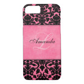 Gehäuse für Monogramm Schwarz und Rosa Damask iPho Case-Mate iPhone Hülle (Rückseite)