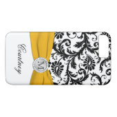 Gehäuse für Monogramm, schwarz, weiß, gelb Damask  Case-Mate iPhone Hülle (Rückseite (Horizontal))