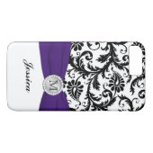 Gehäuse für Monogramm Schwarz, Weiß, Lila Damask i Case-Mate iPhone Hülle (Rückseite (Horizontal))