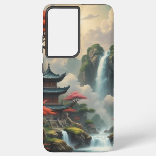 Gehäuse mit japanischem Haus und Wasserfall Samsung Galaxy Hülle (Rückseite)