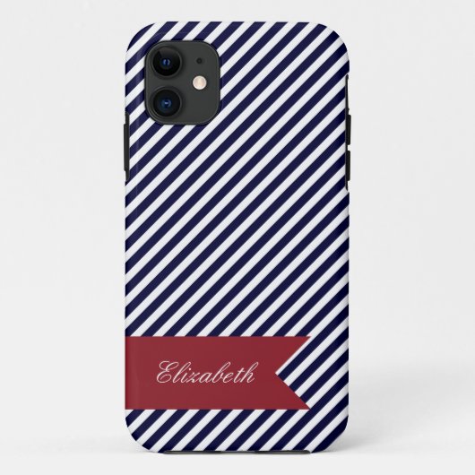 Gehäuse Navy Blue & White Stripes mit Monogram iPh Case-Mate iPhone Hülle (Rückseite)