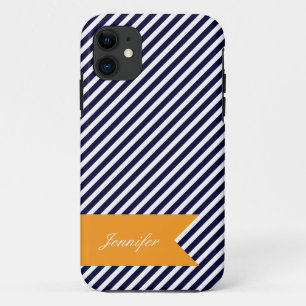 Gehäuse Navy Blue & White Stripes mit Monogram iPh iPhone 11 Hülle