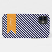Gehäuse Navy Blue & White Stripes mit Monogram iPh Case-Mate iPhone Hülle (Rückseite (Horizontal))