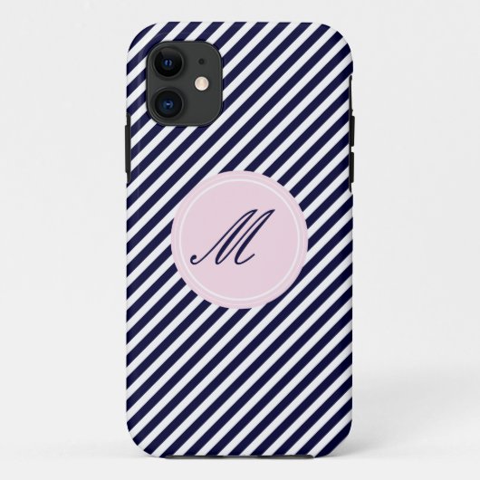 Gehäuse Navy Blue & White Stripes mit Monogram iPh Case-Mate iPhone Hülle (Rückseite)