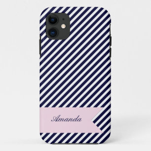 Gehäuse Navy Blue & White Stripes mit Monogram iPh Case-Mate iPhone Hülle